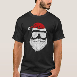 T-shirt Cool Père Noël Face Avec Beauté Mustache Lunettes
