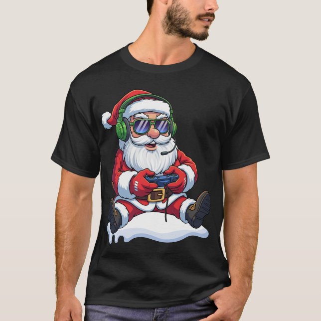 T-shirt Cool Père Noël Gamer Contrôleur Jeu vidéo Jeu Jeu  (Devant)