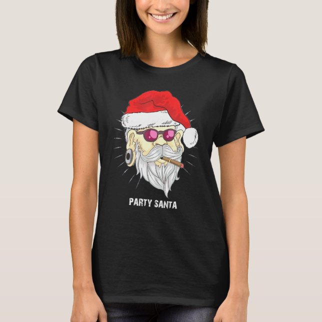 T-shirt Cool Père Noël Portant Des Lunettes Fumer Des Ciga (Devant)