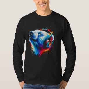 T-shirt Cool Polar Ours Casque Musique Art Noël Oiseau