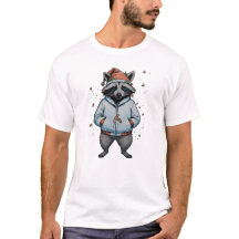 Cool Raccoon Christmas Sweater Santa Hat Gift