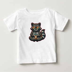 T-Shirt Cool Raccoon Drinking Oat Milk Iced Coffee