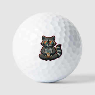 T-Shirt Cool Raccoon Drinking Oat Milk Iced Coffee Golf Balls
