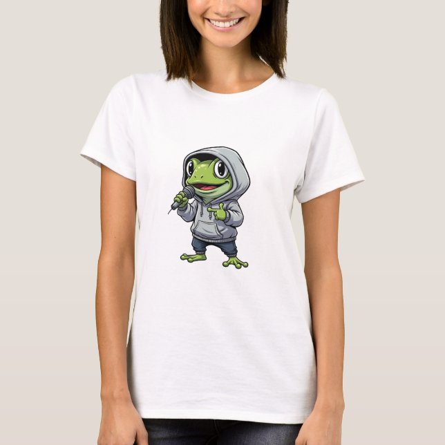 T-shirt Cool Rapping Green Frog Character (Devant)