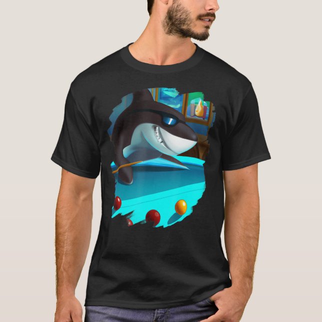T-shirt Cool requin jouer billard de piscine dans le salon (Devant)