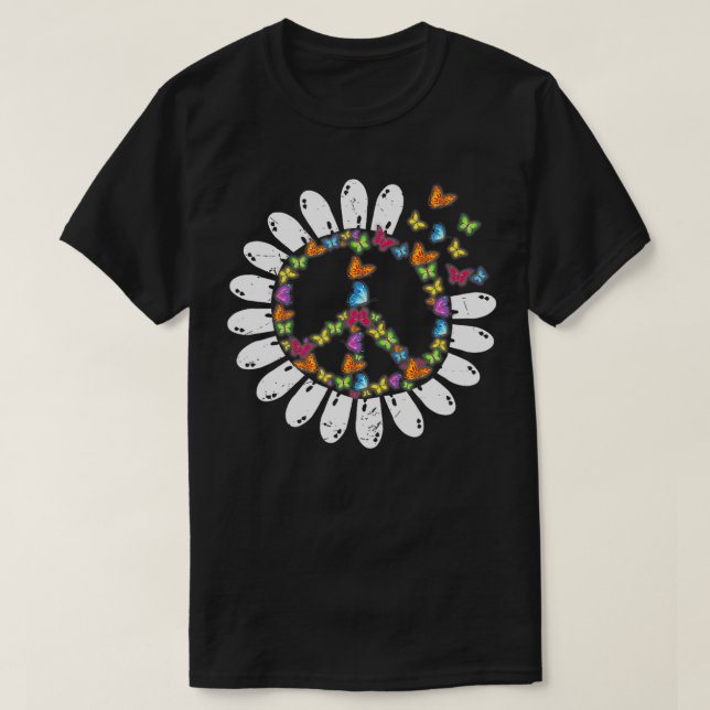 T-shirt Cool Retro Papillon Paix Art Love 60s Hippie Ins (Design devant)