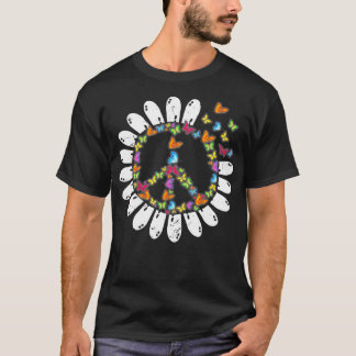 T-shirt Cool Retro Papillon Paix Art Love 60s Hippie Ins