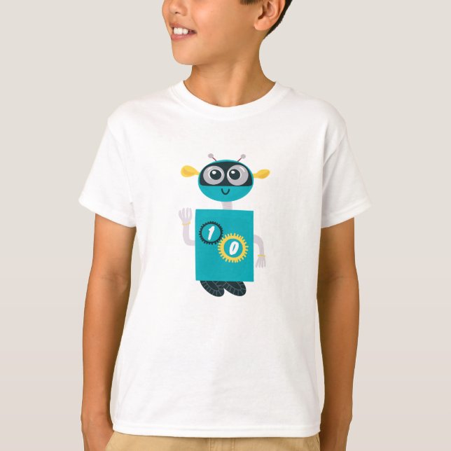 T-shirt Cool Robot Custom Age Boys Birthday  (Devant)