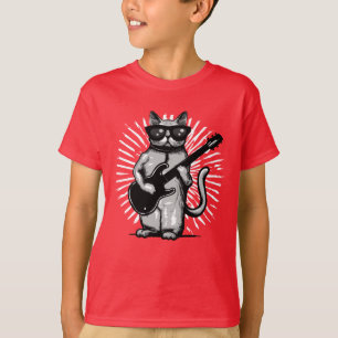 T-shirt Cool Rock Et Rouleau Chat Jouer Guitare Électrique