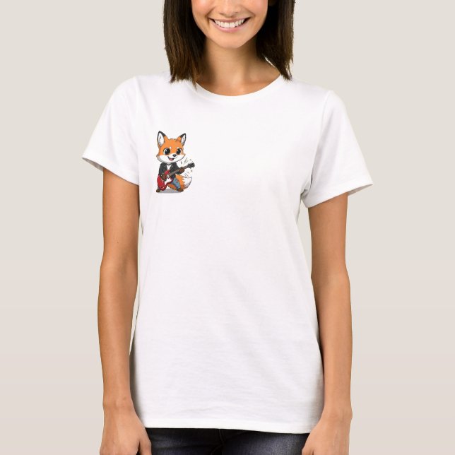 T-shirt Cool Rocker Fox Character Playing a Guitar (Devant)