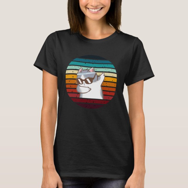 T-shirt Cool Samurai Cat Retro Sunset Cute Kitten Men Wome (Devant)