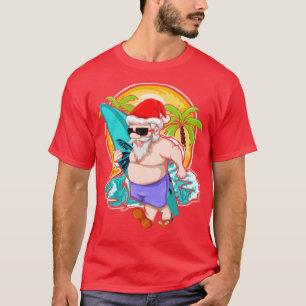 T-shirt Cool Santa Claus Surfer Tropical Hawaiian Xmas Chr