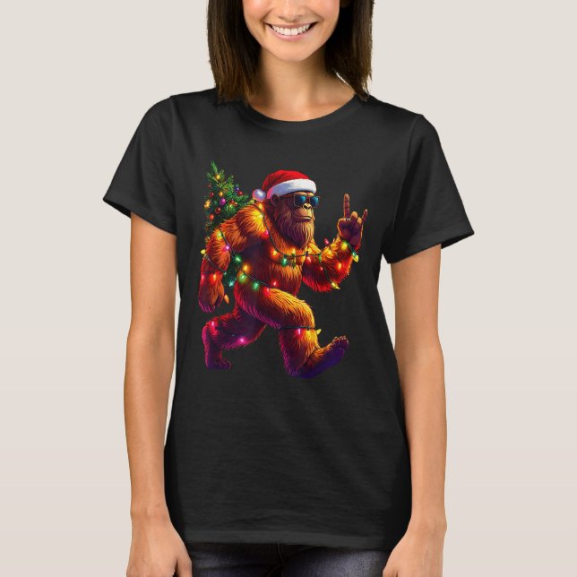 T-shirt Cool Santa Hat Bigfoot Christmas Lights Festive Ho (Devant)