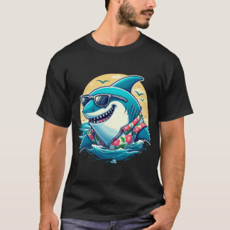 T-shirt Cool Shark in Hawaiian Shirt - Summer Beach Vibes