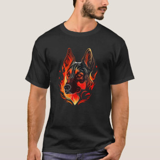 T-shirt Cool Shepherd Dog Face on Fire for Dogs