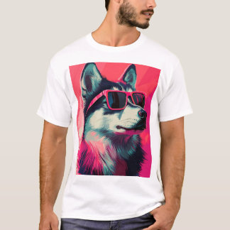 T-shirt Cool Siberian Husky dog with sunglasses