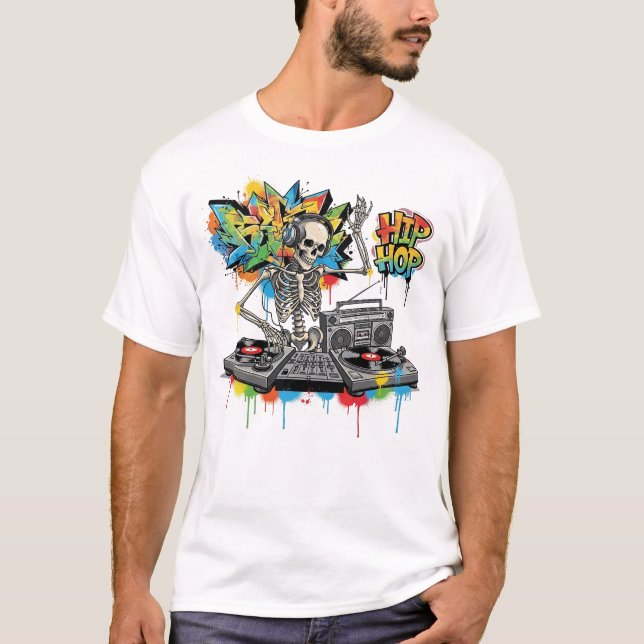 T-shirt Cool Skeleton DJ Graffiti Style (Devant)