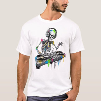 T-shirt Cool Skeleton DJ Graffiti Style