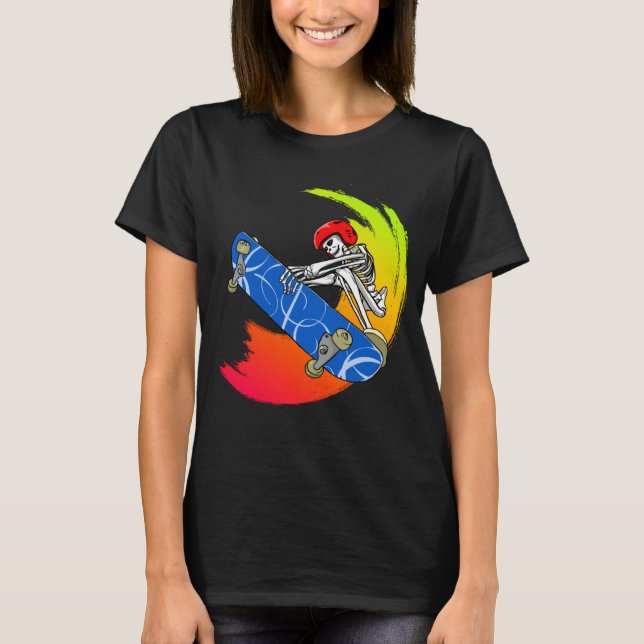 T-shirt Cool skeleton on skateboard  idea for real skaters (Devant)