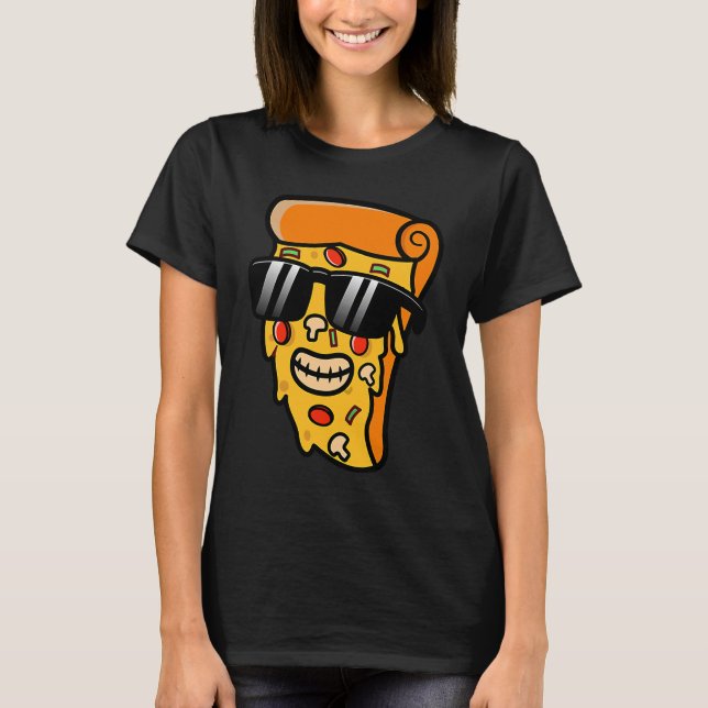 T-SHIRT COOL SMILED PIZZA SLICE WEARING GLASSES (Devant)