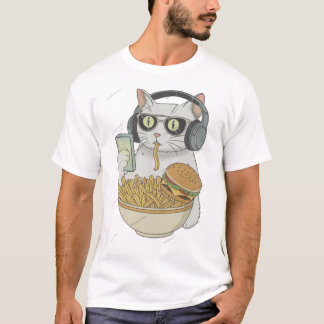 T-shirt Cool Snack Cat with Headphones .