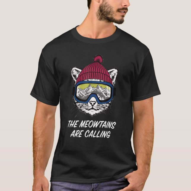 T-shirt Cool Snowboard Ski Lover Mountain Skier Funny Cat  (Devant)