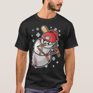 T-shirt Cool Snowman Baseball Player Baseball Bat Christma