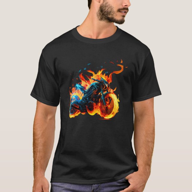 T-shirt Cool sporty Motorcycle on Fire (Devant)