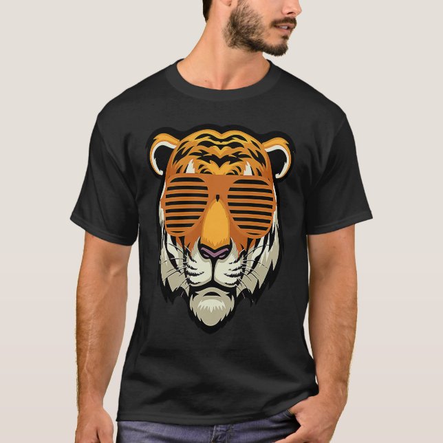 T-shirt Cool Sunglasses Bengal Tiger Black and Orange (Devant)