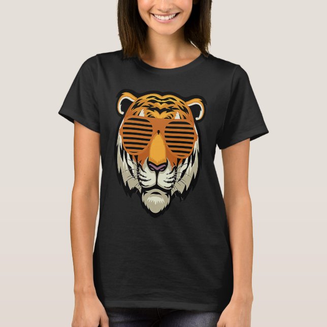 T-shirt Cool Sunglasses Bengal Tiger Black and Orange (Devant)
