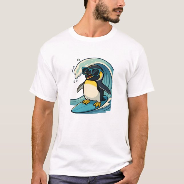 T-shirt Cool Surfer Penguin with Sunglasses (Devant)