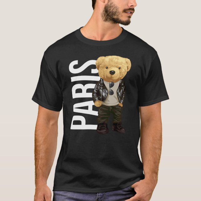 T-shirt Cool Teddy Bear in Paris France Illustration Graph (Devant)