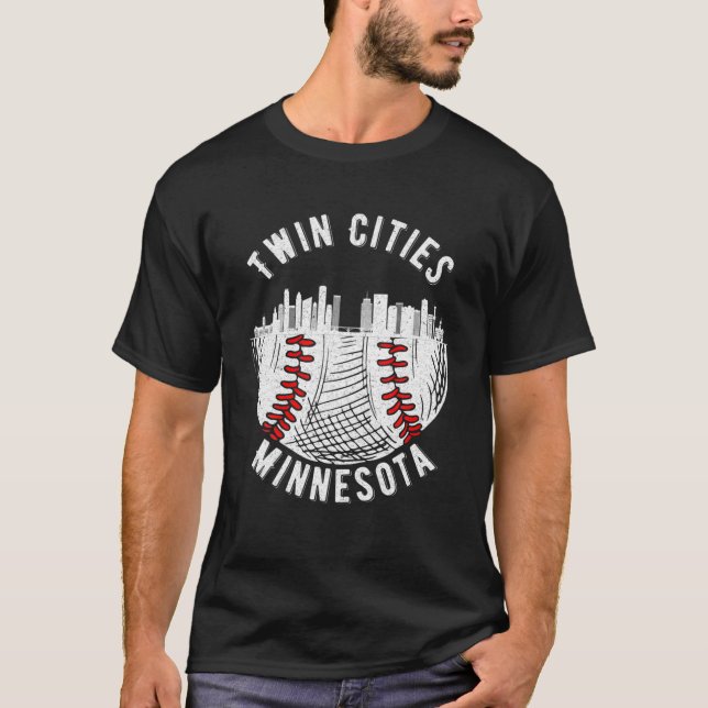 T-shirt Cool Twin Cities Minnesota MN Baseball Skyline St. (Devant)