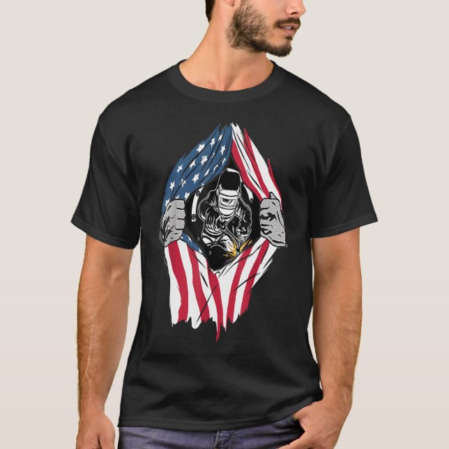 T-shirt Cool Welder Usa Patriotique Américain Drapeau Soud (Devant)