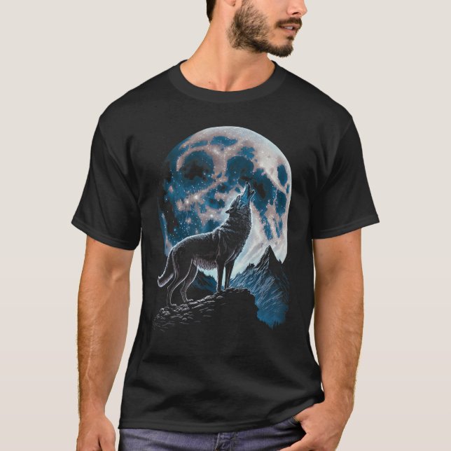 T-shirt Cool Wolf Howling At The Moon - Wolf Lover (Devant)