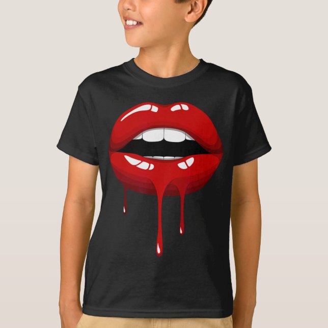 T-shirt Cool Women Fashionable Red Lips Short Sleeve Graph (Devant)