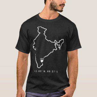 T-shirt Coordonnées de Chennai Inde Carte Déco en forme de