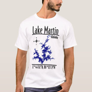 T-shirt Coordonnées de la carte nautique bleue du lac Mart