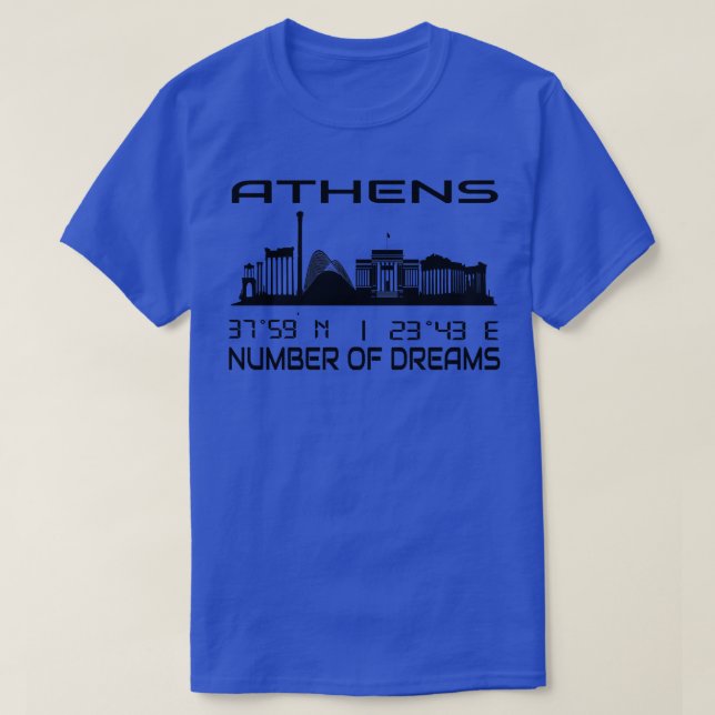 T-shirt Coordonnées GPS Skyline d'Athènes Grèce (Design devant)