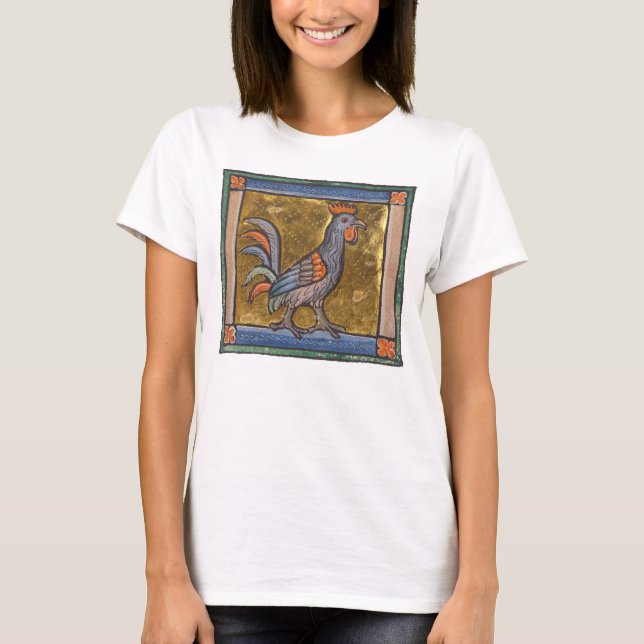 T-shirt Coq de bestiaire médiéval c. 1270 (Devant)