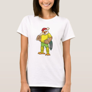 T-shirt Coq en batteur avec batte de cricket