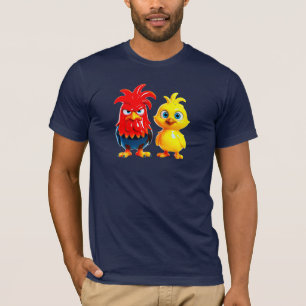 T-shirt Coq et poussin drôle en 3D effet porcelaine.