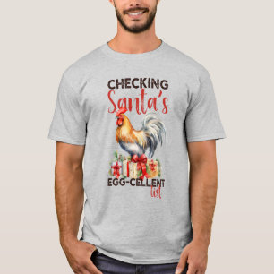 T-shirt Coq Vintage Vérifiant la Liste de Noël du Père Noë