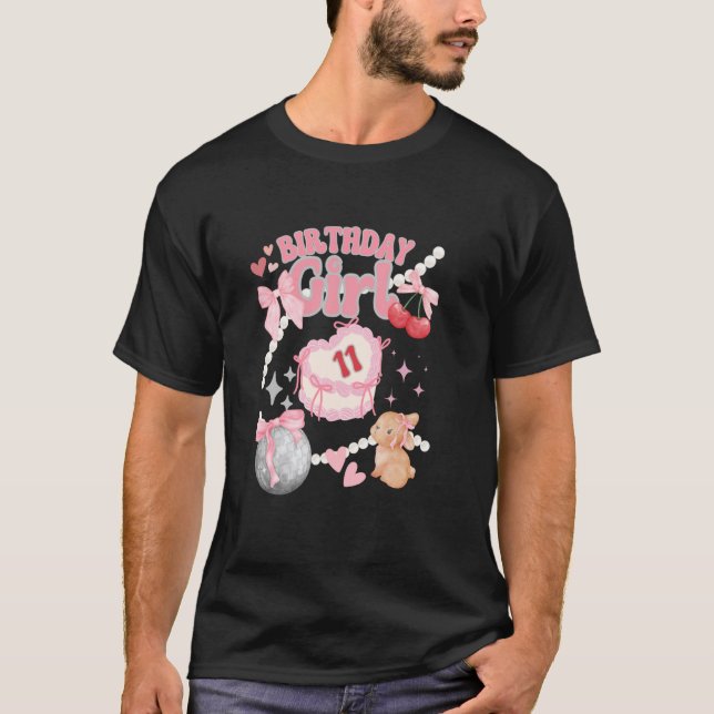 T-shirt Coquette 11e anniversaire fille Bow Cerises roses  (Devant)