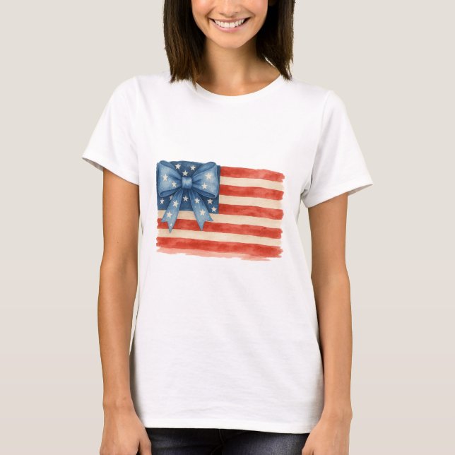 T-shirt Coquette Bow American Flag 4 juillet (Devant)