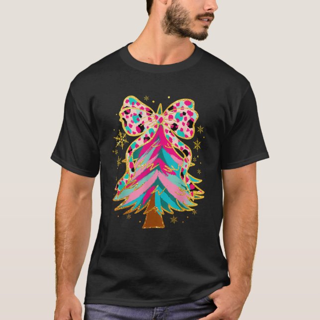 T-shirt Coquette Bow Colorful Noël Tree mignonne filles de (Devant)