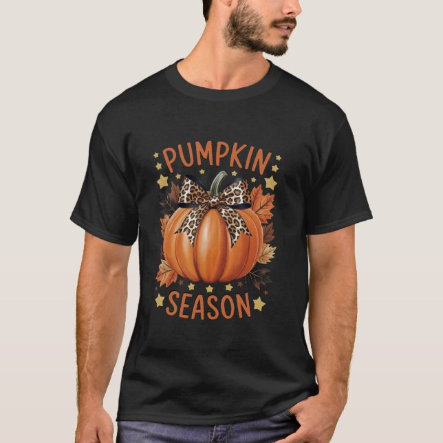 T-shirt Coquette Bow Leopard Saison Citrouille automne aut (Devant)