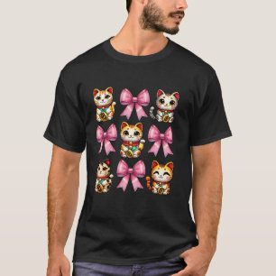 T-shirt Coquette Bow Maneki Neko Chat japonais Lucky Rose