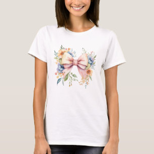 T-shirt Coquette Bow rose Aesthétique Aquarelle Flores