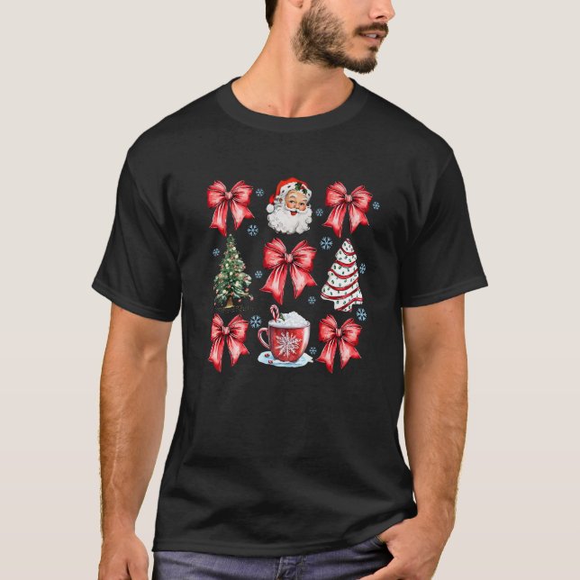 T-shirt Coquette Bow Santa Christmas Tree Cake Candy Cane  (Devant)